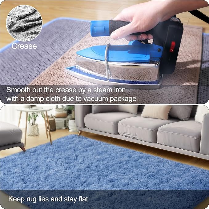 qulint Blue Rugs for Bedroom 3x5, Fluffy Shag 3x5 Area Rug for Boys Room Fuzzy - Image 5