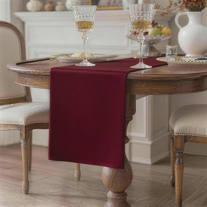 Burgundy Table Runner, Waterproof Washable Runners 48 Inches Long | Reusable - Image 2