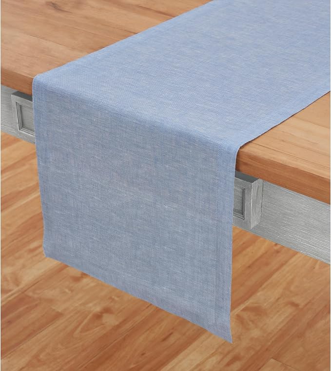 Solino Home 100% Pure Linen Table Runner Chambray Blue, Athena 14 x 132 in | by SolinoHome