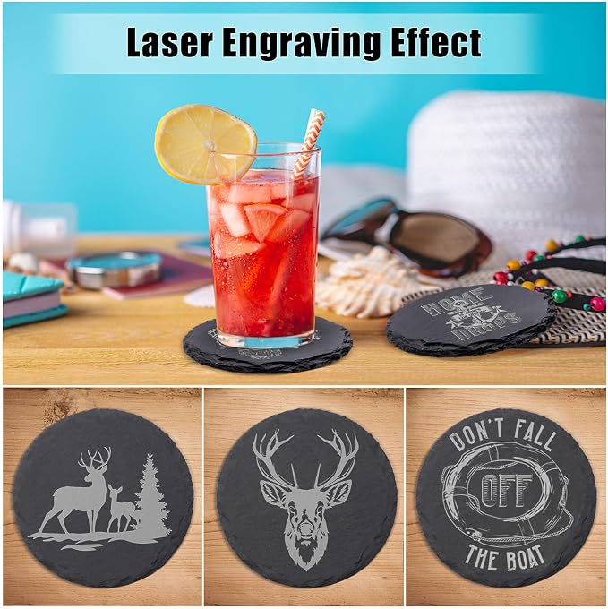 VIBRATITE 72 Pack 4 Inch Square & Round Black Slate Drink Coasters | Laser - Image 6