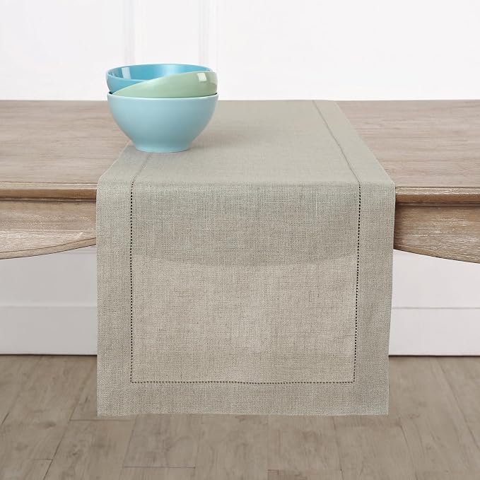 Solino Home 100% Pure Linen Table Runner Natural Hemstitch, 14 x 132 in | by SolinoHome