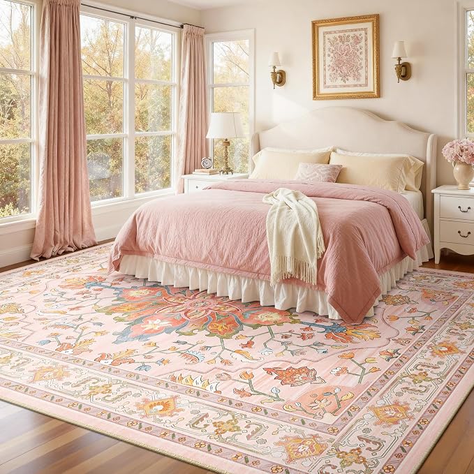 RELEANY Area Rugs 8'x10' Washable Non-Slip, Floral Vintage Distress Medallion by RELEANY
