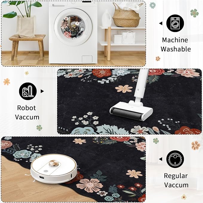 Kitchen Runner Rug, 3x6 Boho Floral Runners - Image 3