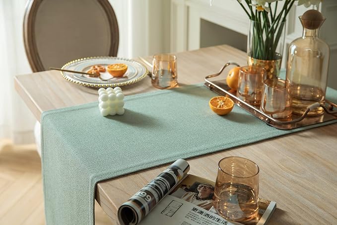 Burlap Style Farmhouse Table Runner, 14x90 Inches Seafoam | Thick Durable Fabric - Image 4