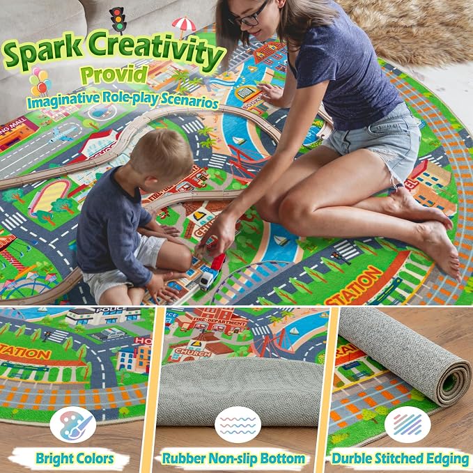 Car Rug Play Mat for Kids Toy Cars, Road Traffic Playmat for Kid Bedroom - Image 5