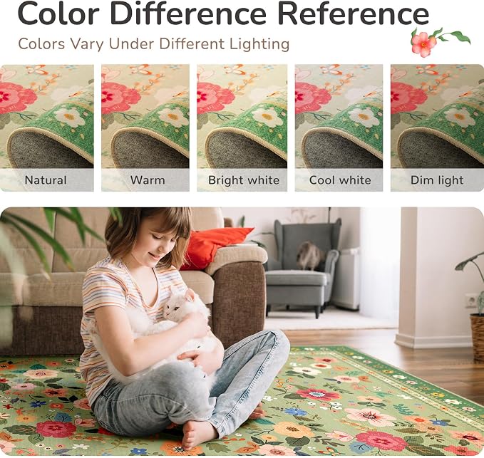 6x9 Area Rugs for Living Room Vacuum-Friendly Machine Washable Area Rug Flower - Image 5
