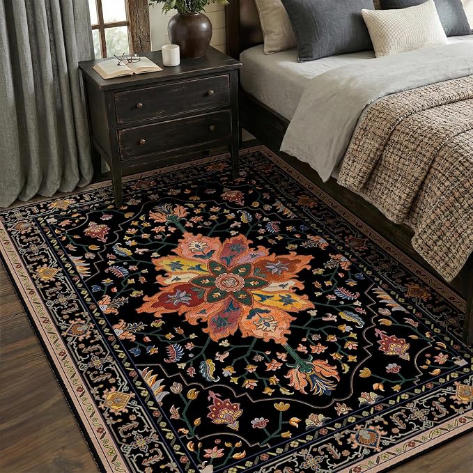RELEANY Area Rugs 5'x7' Washable Non-Slip, Floral Vintage Distress Medallion - Image 4