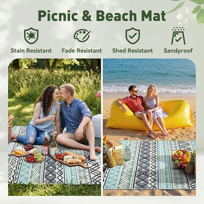 MontVoo Outdoor Rug Carpet Waterproof-Patio Rug Mat 5x8 Reversible RV Outdoor - Image 5