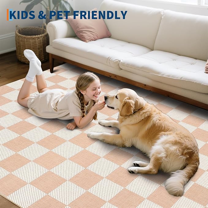 GarveeHome Checkered Blush Beige Neutral Small 2x3 Washable Rug Door Mat - Image 4