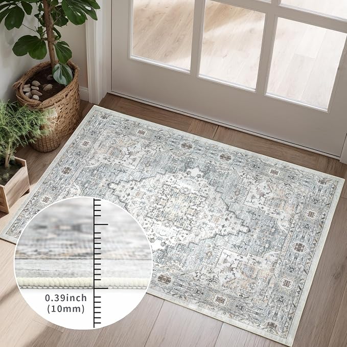 Area Rug 8×10 Washable Rugs for Bedroom, Vintage Floral Rug Soft Non Slip Stain - Image 5