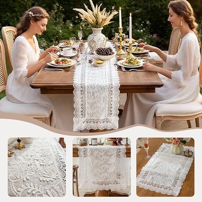 White Elegant Vintage Lace Table Runner, Wedding Lace Decor - Image 4