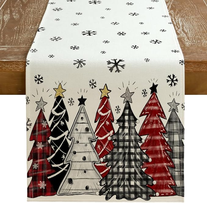Christmas Table Runner 13x72 Inch, Xmas Tees Snowflakes Holiday Decorative by GEEORY