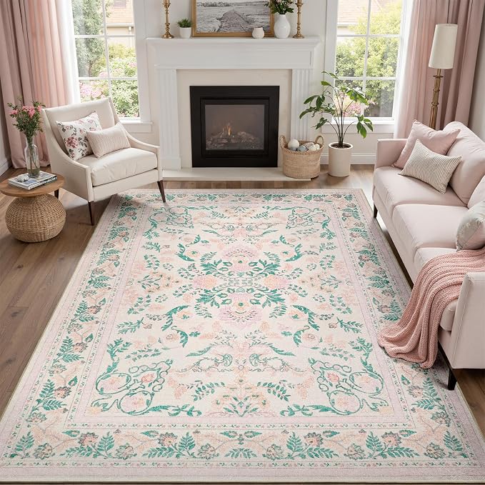 DCX 8x10 Pink Rug, Floral Rug for Girl’s Bedroom, Cute Soft Low Pile Non Slip - Image 4