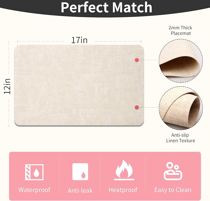 Maxpearl Faux Leather Placemats Set of 6, Suitable - Image 8