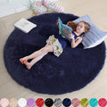 Dark Navy Round Rug 6Ft for Living Room Boys Bedroom, Fluffy Furry Fuzzy Plush by Amdrebio