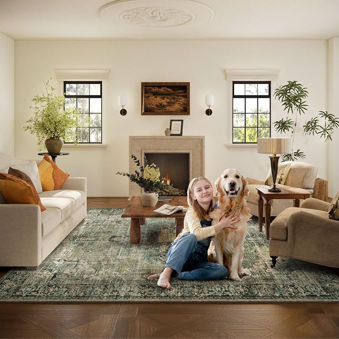 10x14 Area Rugs for Living Room: Washable Bedroom Rug Boho Vintage Rugs Stain - Image 6