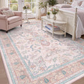 DCX 9x12 Pink Vintage Floral Rug, Machine Washable Non Slip Low Pile Carpet by DCXWashableRug