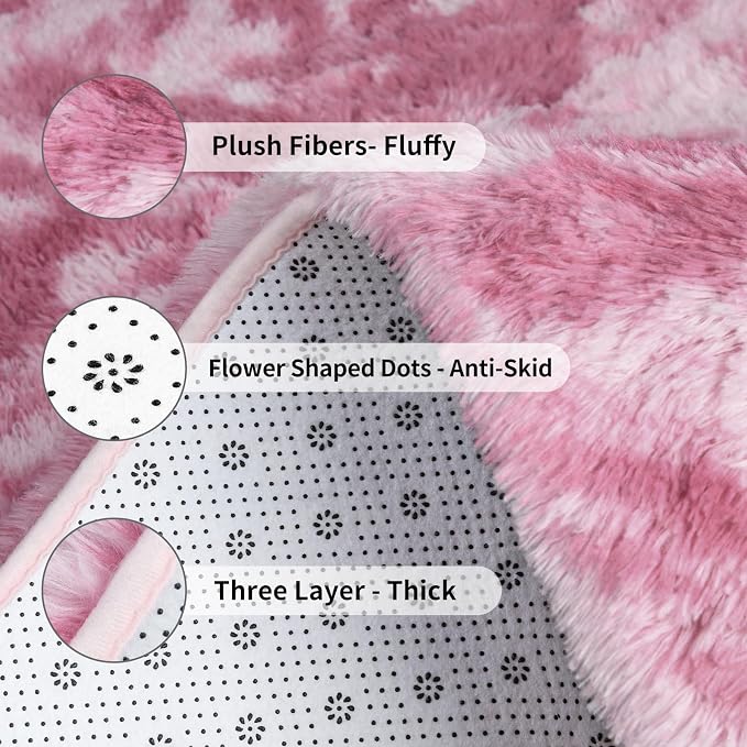 FlyDOIT Large Area Rugs for Living Room, 5x8 Feet Tie-Dyed Blush Shaggy Rug - Image 6