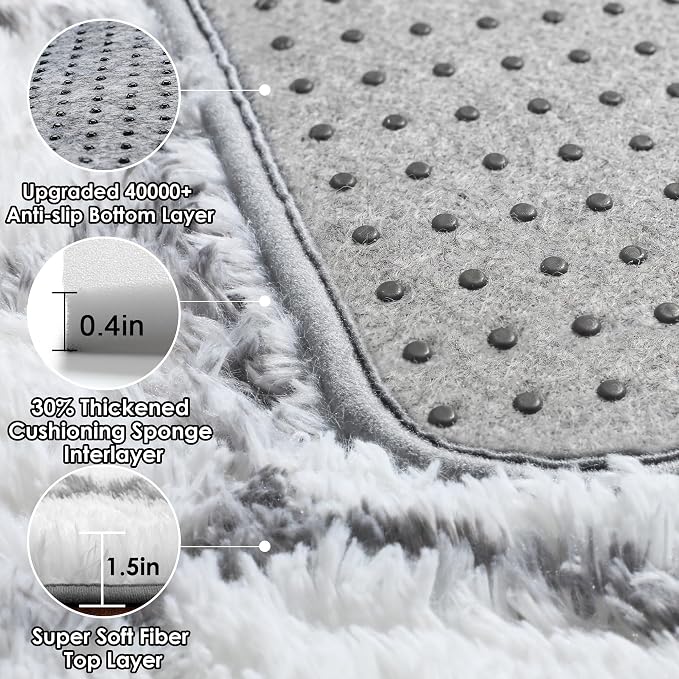 ONASAR Area Rugs for Living Room, 5x8 Fluffy White and Grey Rug for Bedroom - Image 4