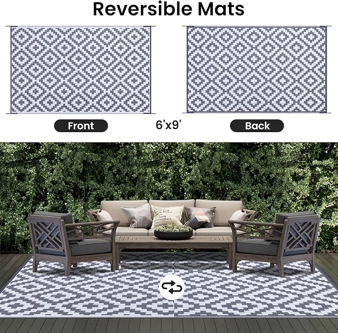 Smiry Waterproof Outdoor Rug 6x9 ft, Reversible Plastic Straw Patio Camping Rugs - Image 3