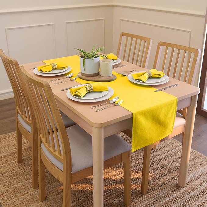 Encasa XO Table Runner, Cotton Canvas Dining Runner 13"x91" | Sunbeam Yellow - Image 2