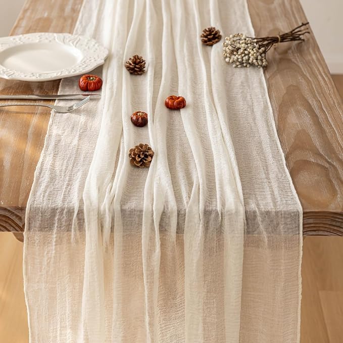 White Ivory Cheesecloth Table Runner 120 Inches - Image 2