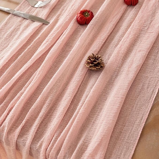 6Pcs Pink Cheesecloth Table Runner 120 Inches - Image 2