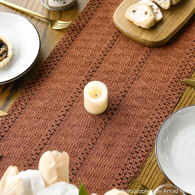 Artoid Mode Caramel Woven Farmhouse Hollow Table Runner 12x72 Inch | Holiday - Image 5