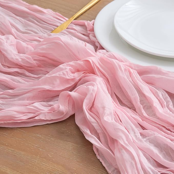 Asee'm 4pcs Blush Pink Cheesecloth Table Runner Summer 10FT Gauze Sheer | Boho - Image 4