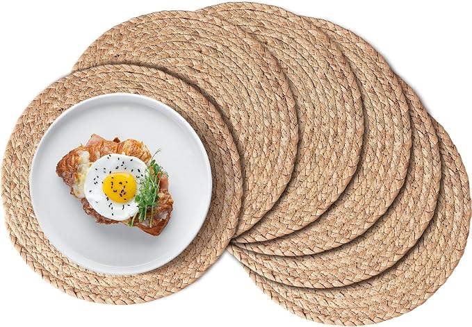 Aofmee 13 inch Round Woven Placemats Set of 6, Boho Rattan Place Mats, Natural by Aofmee