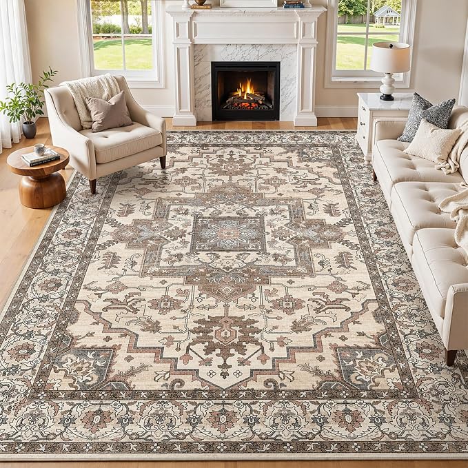 8x10 Area Rugs Living Room: Washable Vintage Rug Large Non-Slip Stain Resistant by JessibouAreaRug