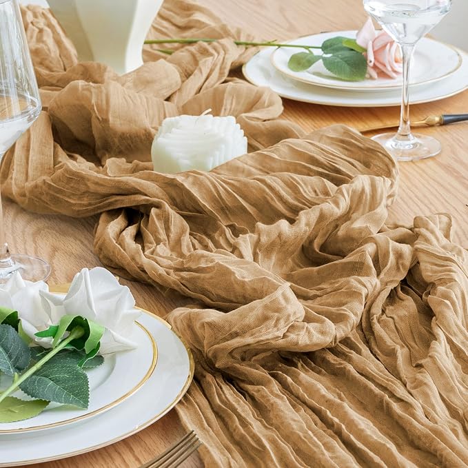 Cheesecloth Table Runner 10FT 2Pcs Khaki Boho Gauze Rustic Sheer Runners | - Image 6