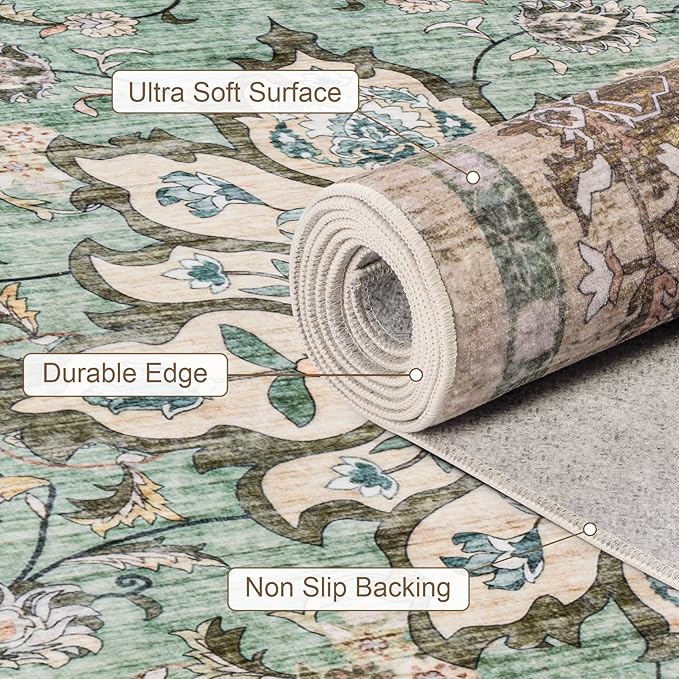 Round Area Rug for Living Room: 4 ft Washable Vintage Boho Soft Thin Circle Rug - Image 6