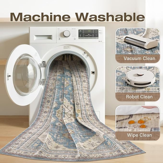 7x9 Washable Area Rug, Large Rugs - Image 3