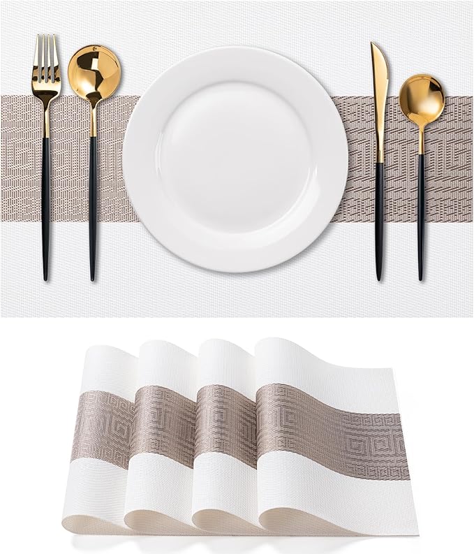 Placemats Set of 4 Washable Indoor | Outdoor Vinyl Place Mats by CADONO