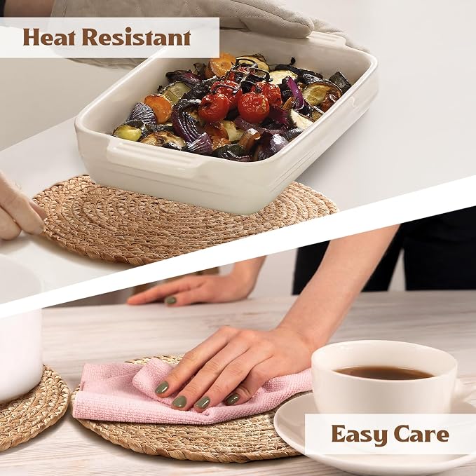 Aofmee 13 inch Round Woven Placemats Set of 6, Boho Rattan Place Mats, Natural - Image 3
