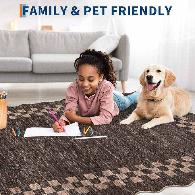 Small Area Rug 2x3 Modern Checkered Entry Rug Solid Color Scalloped Kitchen - Image 3