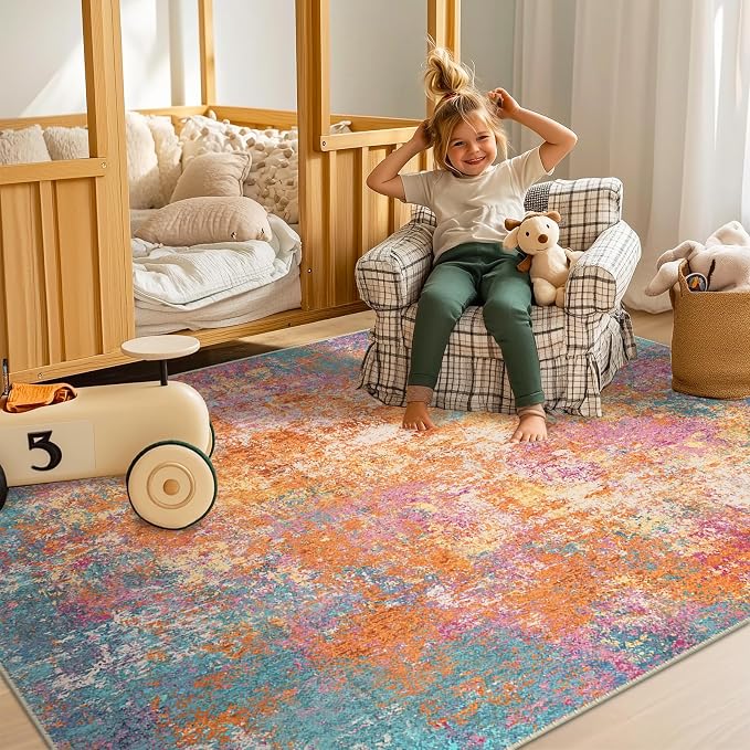 RELEANY Washable Area Rugs 4'x6' Non-Slip Modern Abstract Soft - Image 3