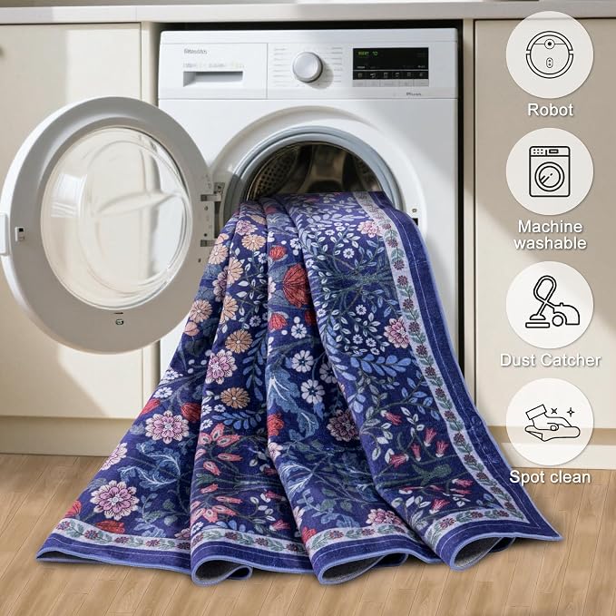 Area Rug Living Room Rugs: Floral 3x5 Washable Rug Vintage Soft Boho Non-Slip - Image 8