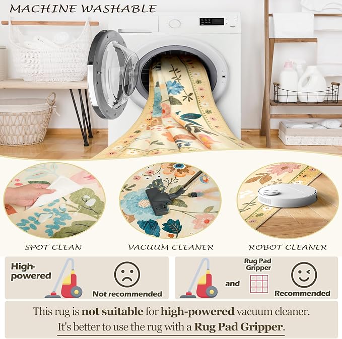 RELEANY Floral 4ft Area Rugs Washable Print Boho Cute Carpet Non Slip Flower - Image 6
