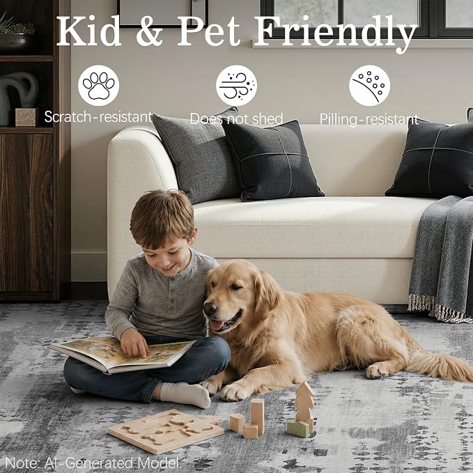 DCX Abstract Area Rug 8x10, Washable Gray Modern Rug - Image 3