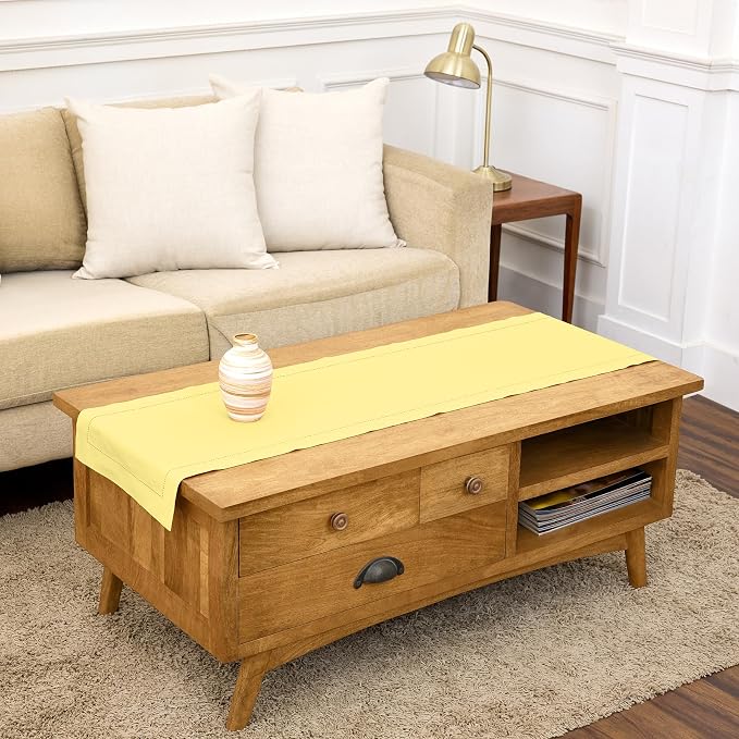 Solino Home Cotton Linen Dining Table Runner Yellow Hemstitch, 14 x 60 in | by SolinoHome