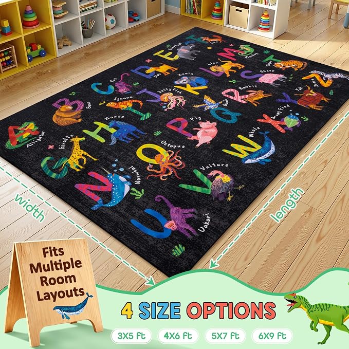 5x7 ABC Classroom Rug for Kids Playroom, Alphabet Rug - Image 2