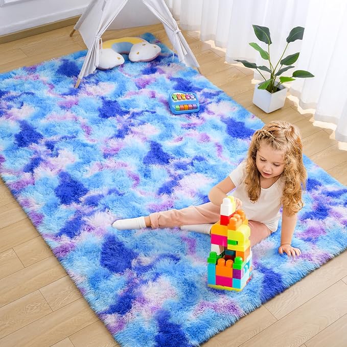AROGAN Soft Rainbow Area Rugs for Girls Room 6x9 Feet, Fluffy Cute Colorful - Image 6