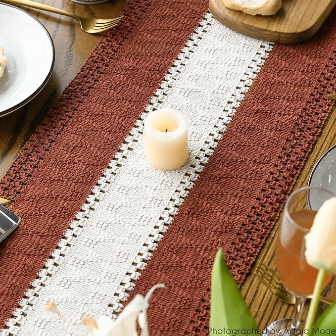 Artoid Mode Caramel Farmhouse Woven Table Runner 12x60 Inch | Holiday Rustic - Image 4
