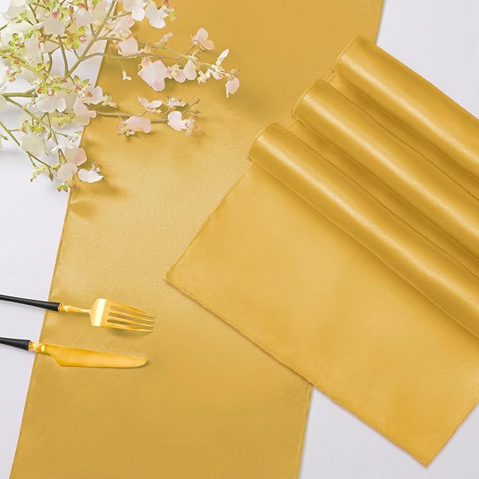 Horbaunal 12 Pack Yellow Gold Satin Table Runner 12 x 108 Inch | Smooth Table - Image 4