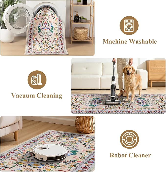 HEBE Washable Hallway Runner Rug 2'x 6' Non Slip Kitchen Rugs Runner, Low Pile - Image 5