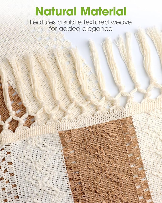Pureegg Boho Table Runner 12 x 36 Inch, Woven Tassel Design | Dining Table - Image 5