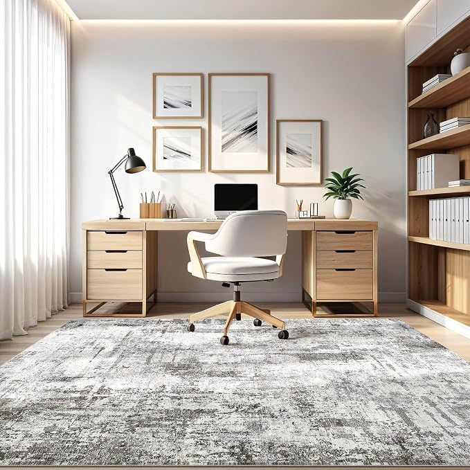 7x10 Area Rug Living Room: Washable Large Abstract Neutral Modern Soft Gray Rug - Image 8