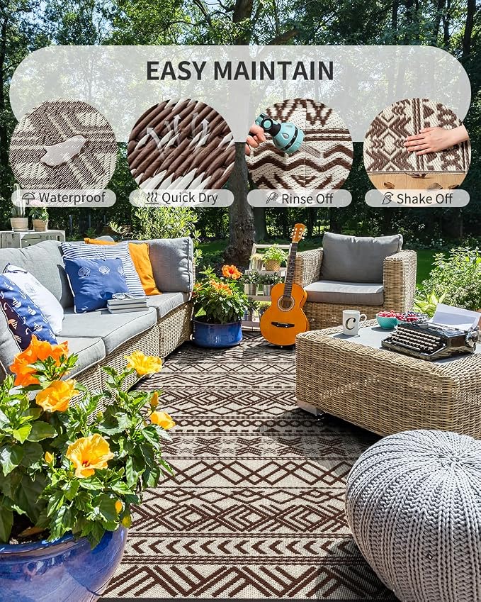 MontVoo Outdoor Rug Carpet Waterproof 5x8 Outdoor Patio Rug Mat Reverisble - Image 2